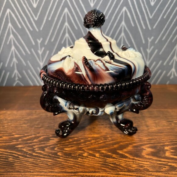 Vintage Westmoreland Argonaut Slag Glass Covered Trinket Dish Coastal Shell Dish - Picture 8 of 16